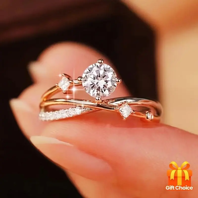 Luxurious adjustable women's starry sky ring, geometric design copper inlaid cubic zirconia fashion engagement wedding gift for all seasons