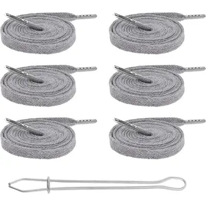 Gray Drawstrings Replacement Draw Cord for Sweatpants Waist - 55 Inch Cotton Flat Drawstring Cord Hoodie String Replacement & Threader