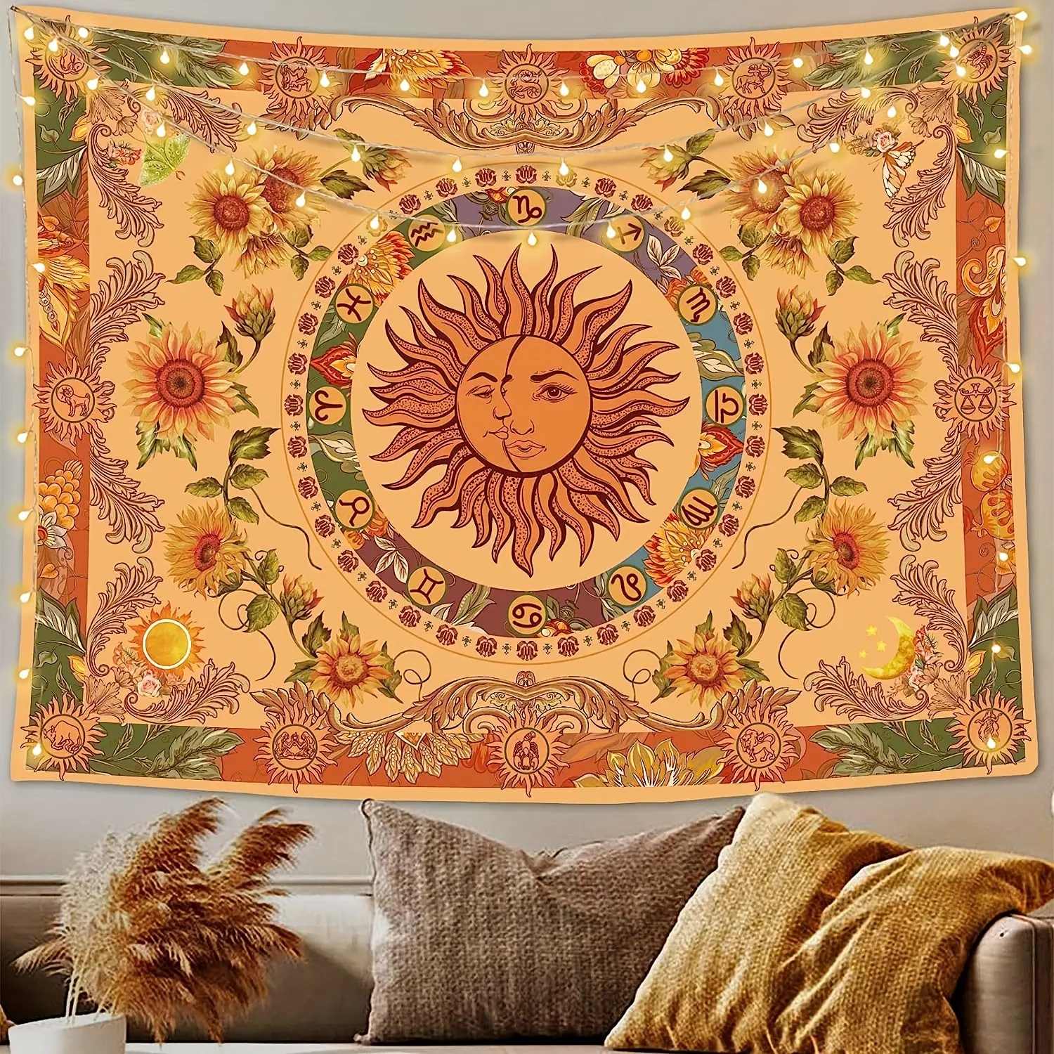 Extra Large Synthetic Polyester Boho Tapestry - Neon, Nature, Mushroom, Sun Moon, Sunflower, Butterfly, Day of the Dead, Orange Aesthetic Religious Wall Hanging, Custom Image Upload, Bedroom Decor, Room Art, Decor Inspo, Geometric, Hand Wash Ok, Dorm Gift