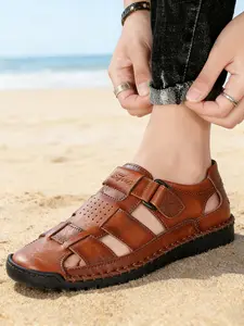 2026 Summer Men's Soft Leather Breathable Casual Summer Sandals, Stylish Slippers, Handcrafted Comfortable Versatile Non-slip Rubber Sole Sandals, Plus Size 38-48, Suitable for Everyday Work, Commute, Outdoor Beach Vacations, and All-around Scenarios