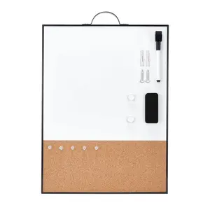 Small Whiteboard Cork-Board - 16" X 12" Portable Aluminum Black Framed Magnetic Dry Erase Board, Small Bulletin Cork Board with Holder for Office, Home and School