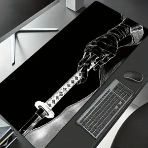 1 pc Large Japanese Katana Anime Mouse Pad HD Print Durable Locked Edges Non-slip Rubber Base Washable Pads for PC Office Computer Gamer Extra Long Computer Accessory for Gamer Stylish Study and Workstation Decoration Mats Playmat XXL Keyboard Desktop Mat
