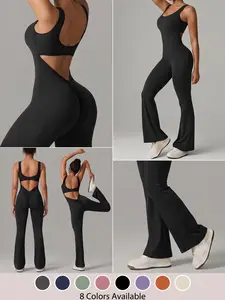 Women's Wide Leg Jumpsuit, Backless Sleeveless Workout, Tummy Control Yoga Tight, Slim Fit Streetwear for Outdoor Activities