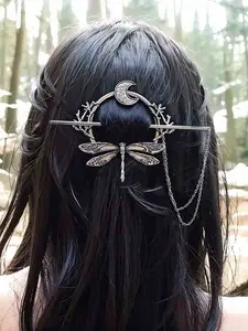 Vintage Viking Dragon Moon Branch Chain Tassel Hair Pin, Women's Holiday Party Creative Aged Hair Accessory, Unique Fashion Jewelry