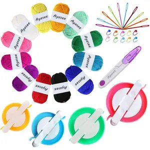 4 Sizes Pompom Makers Fluff Ball Weaver Needle Craft DIY Wool Knitting Tool Set with Acrylic Yarn Stitch Markers Plastic Needles Scissors
