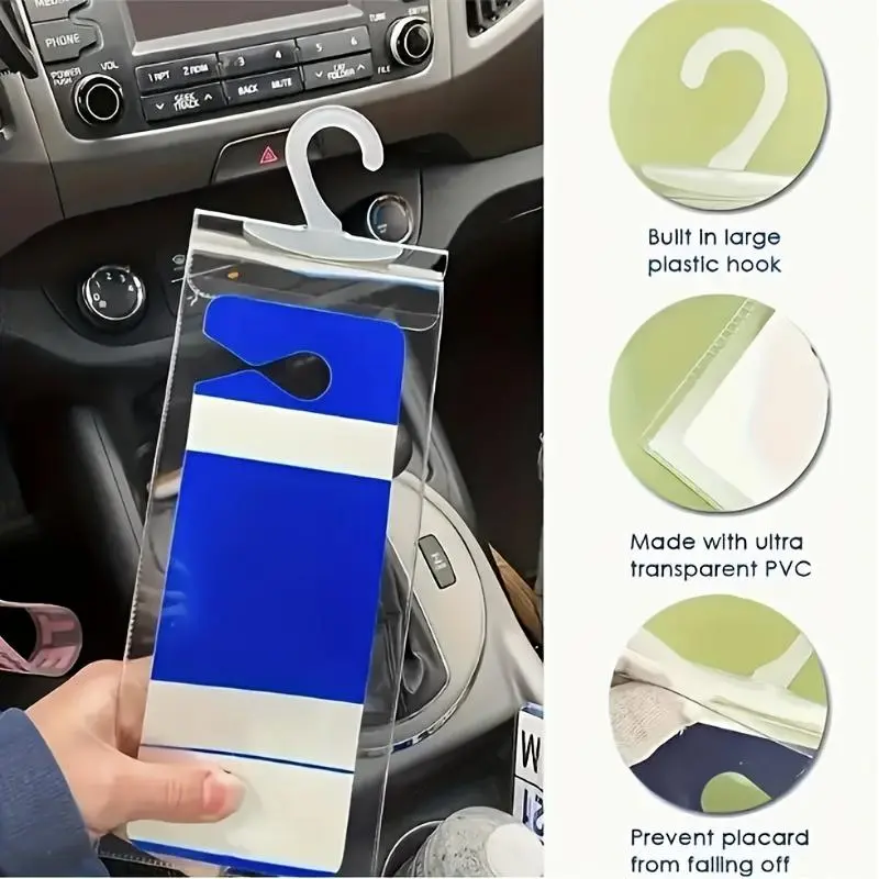 1pc Transparent PVC Disability Parking License Plate Bag with Convenient Hook, Car Storage Bag, Car Accessory