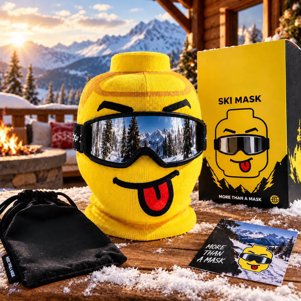 Funny Yellow Toy Block Head Ski Mask, Knit Balaclava Winter Face Mask for Skiing & Outdoor Sports
