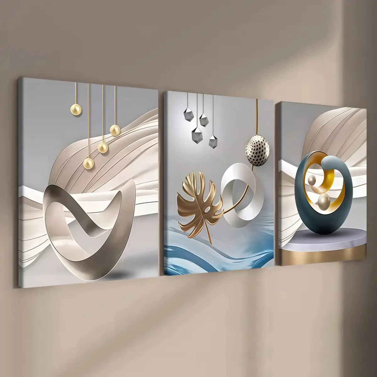 3-count wooden frame canvas, geometric pattern design abstract three-panel decorative poster, office poster, home decoration, Modern home decor, family poster, modern wall art, Aesthetic Wall Decor, Wall decor pictures