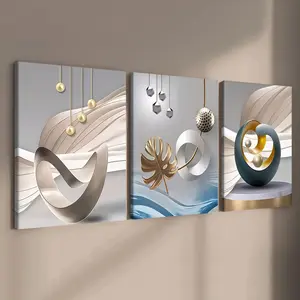 3-count wooden frame canvas, light luxury geometric abstract three-panel decorative poster, high-end atmosphere office poster, perfect living room and bedroom decoration, fashionable family poster, modern wall art