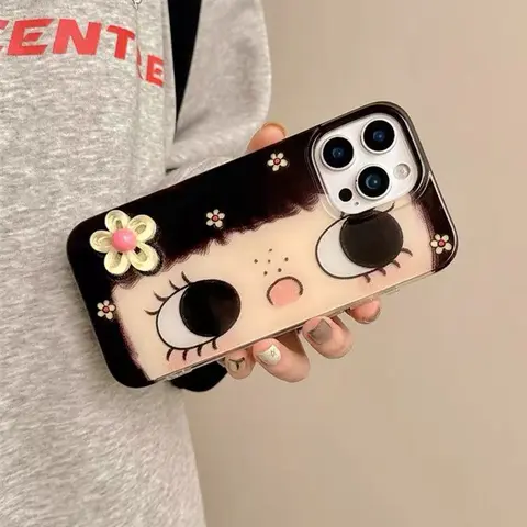 IPhone 17/18/16 Pro Max PC Protective Case | Flower Eyes Girl | 3D Flower Accessories | Best Friend Gift | For iPhone 11 12 13 14 15 16 17 18 Pro Max
