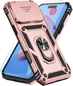 iPhone 17 Pro Max Case with HD Screen Protector Slide Camera Cover & Rotated Ring Kickstand Military-Grade Protection Rose Gold