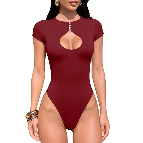 OQQ Women Bodysuits Cap Sleeve One Piece Thong Tops