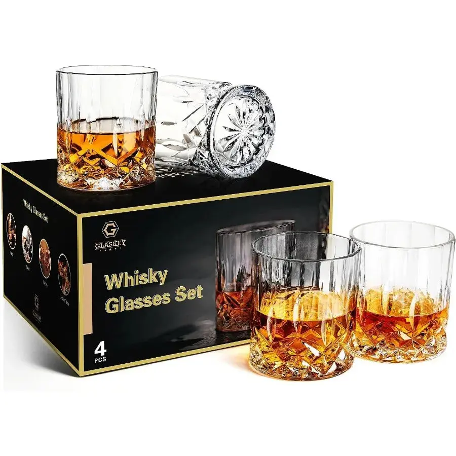 Premium Lead-Free Crystal Whiskey Glasses Set of 4 – 11 oz Rock Glasses for Bourbon & Scotch