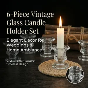 6-piece vintage tapered glass candle holders, mini clear crystal candlestick set, exquisite and elegant, perfect for candlelight dinners, wedding decorations and home decor