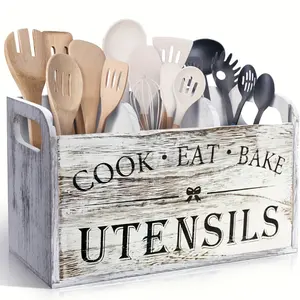 Wooden  Wall Mounted Kitchen Utensil Storage Rack, Portable Countertop Organizer Box With 3 Shelves For Cooking, Dining, Baking Tools And Kitchen Accessories Knives Knives