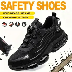Men's breathable sneakers, anti-slip safety shoes, steel toe protection, suitable for a variety of styles, suitable for all styles.Black midsole steel toe shoes
