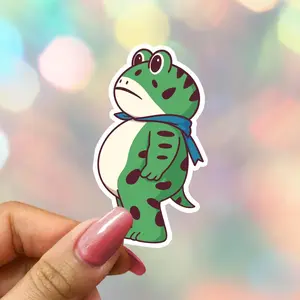 Cool Frog Sticker, Unique Vinyl Laptop Decal, Cute Funny Animal Gift for Students & Friends