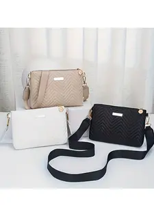 Fashion Women's V-Textured Quilted Crossbody Bag, Casual Large Capacity Shoulder Bag, Detachable Straps, Zip Closure, Stylish Practical Design, Cross Body Bags