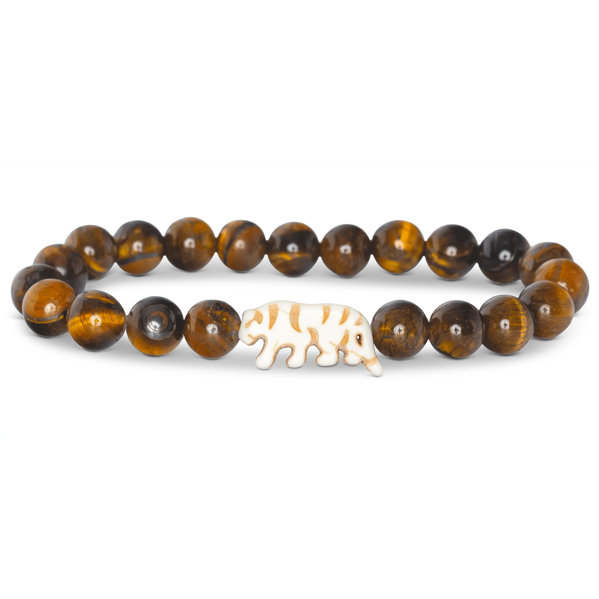 Fahlo Unisex Handcrafted Glass Bead Tiger Bracelet - Stretchy Elastic Fashion Creative Jewelry, Natural Stones, QR Code Tracker, 7-7.5 In, 1 Size Fits Adults, 6mo Min Tracking, for Conservation, Anniversary, Casual Wear