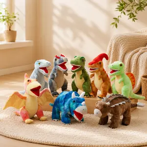 Set of 8 Realistic Dinosaur Plush Toys — Home Decor Ornaments, Themed Party Favors, and Companion Dolls
