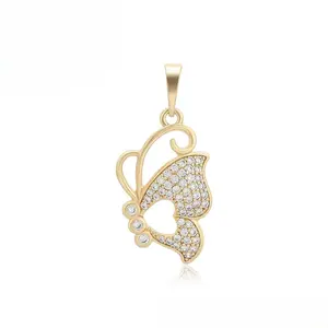 14K Gold Plated Butterfly Pendant with Crystal Pave