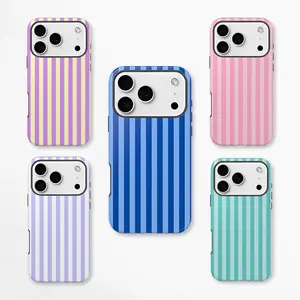 Personalized Custom Monogram Aesthetic Striped Phone Case, Compatible with iPhone17 16 15 14