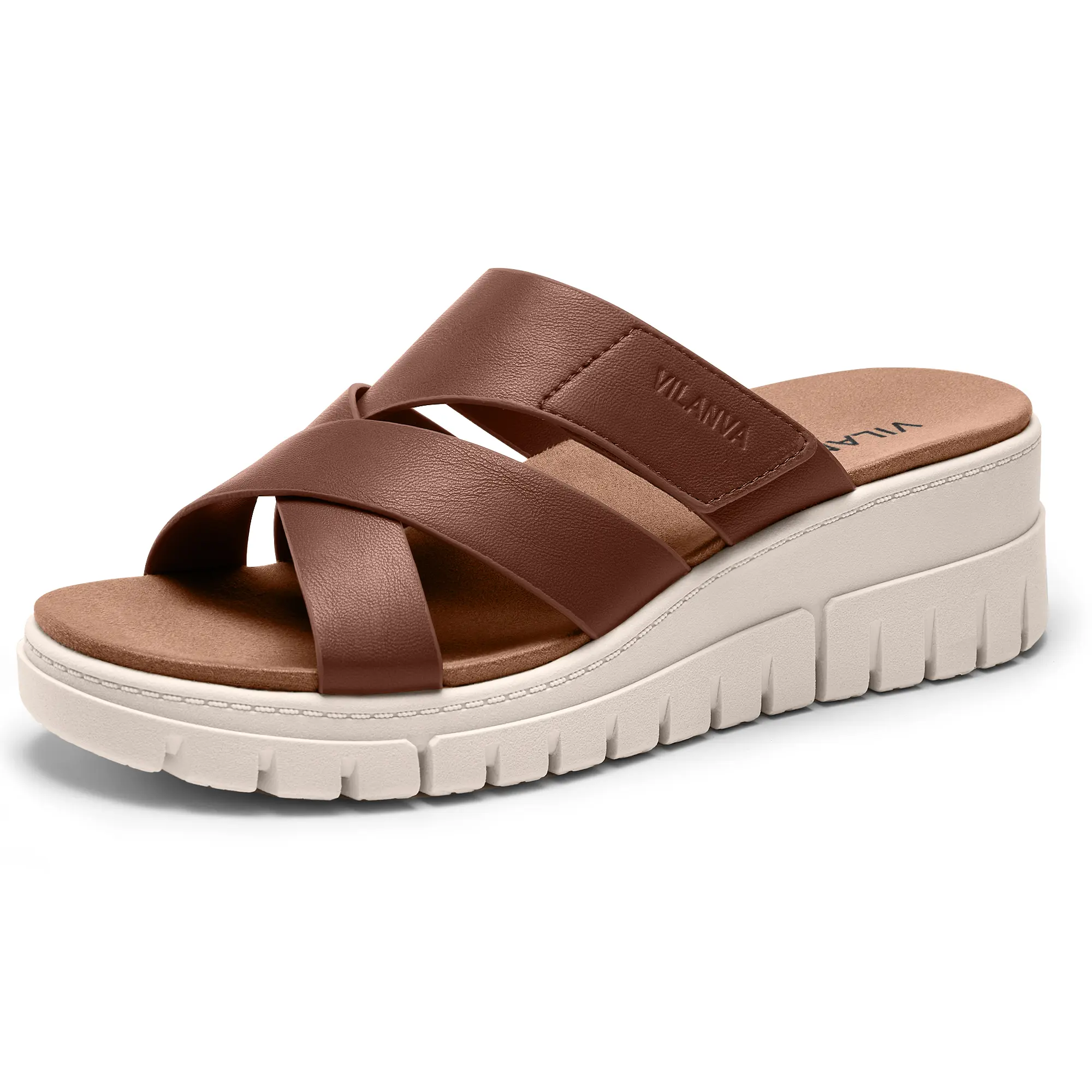 Vilanva women’s platform wedge slides — orthopedic slip-on sandals with arch support and an adjustable strap; comfortable walking shoes for summer