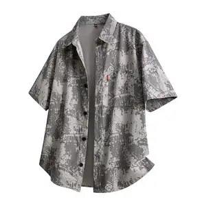 Summer 2026 New Men’s Ice Silk Short-Sleeve Workwear Shirt Jacket, Full Print, Trendy Casual Loose Fit for Boys/Teenagers, Versatile T3302
