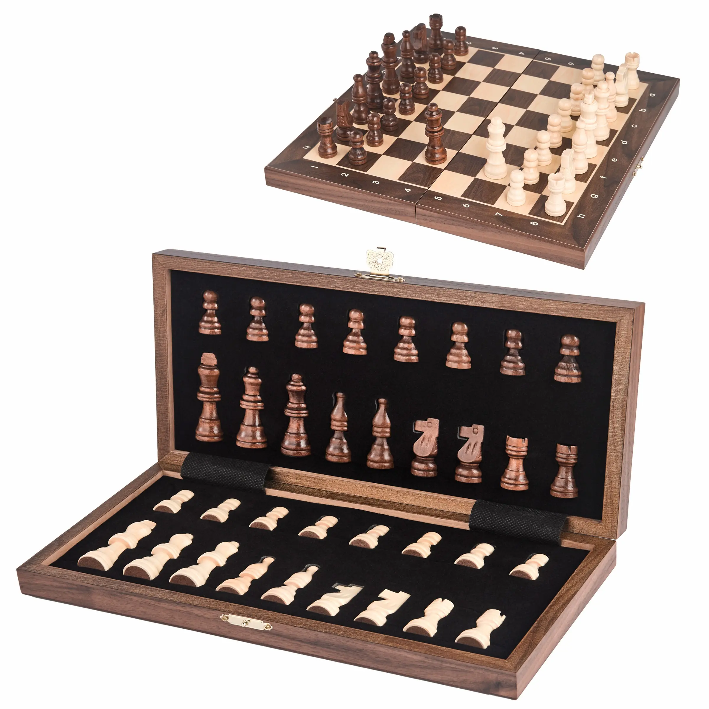 12 inch Magnetic Wooden Chess Set with 2 Extra Queens, Foldable Travel Chess Board with Interior Storage, Strategy Game, Tabletop Games for Kids & Adults 8+, Gift Family Board Game, Portable Chess Game