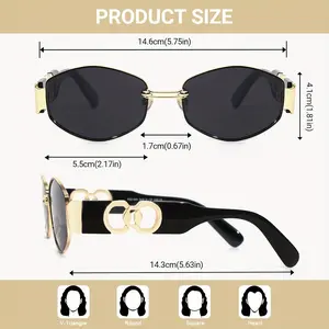 Vintage Oval Narrow Frame Sunglasses for Women and Men, Hexagonal Golden Metal Sunglasses with UV Protection