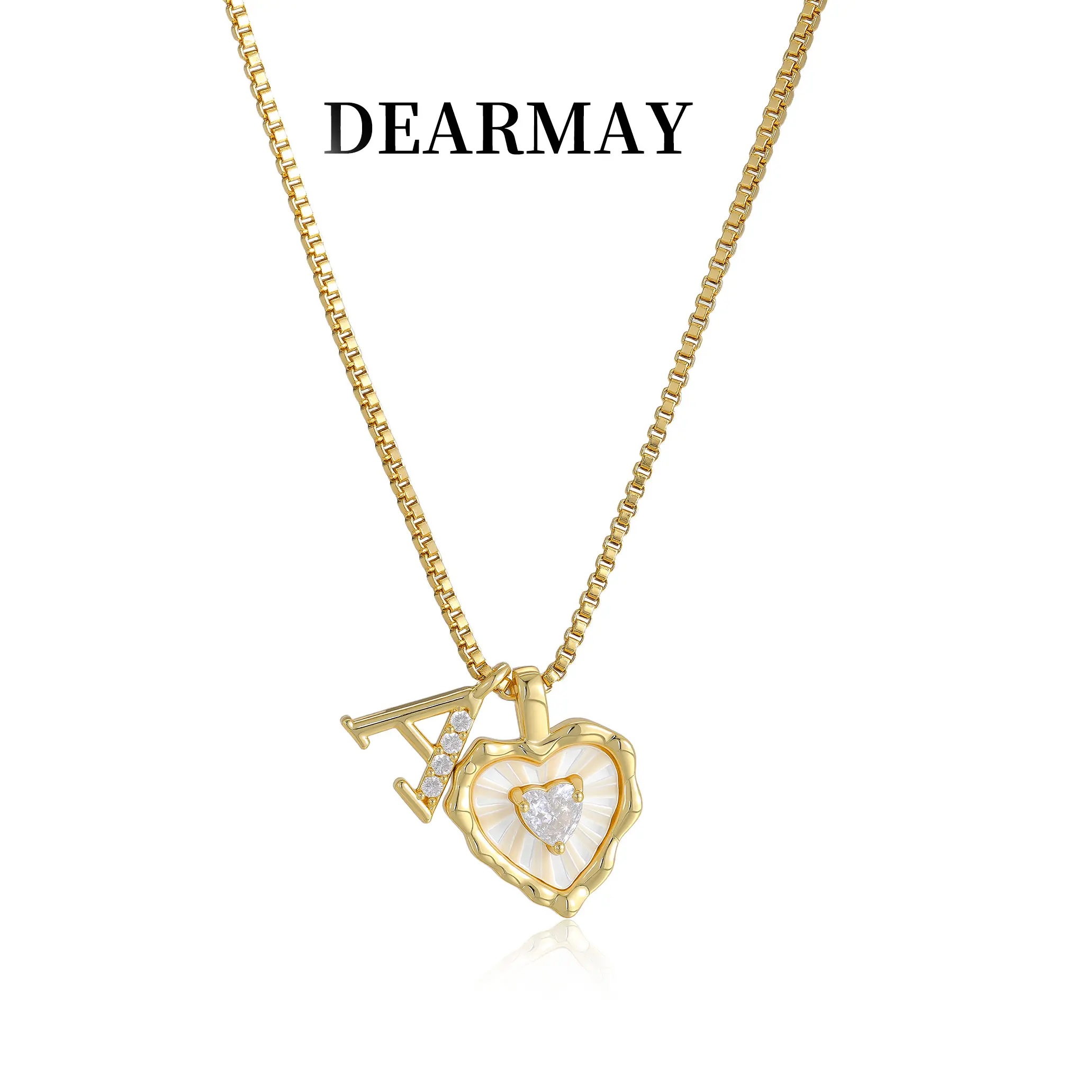 Dearmay Gold Plated Heart-Shaped Initial Name Necklace for Women, Necklaces for Women, Gold Plated Jewelry, Summer Essential Gift for Your Girlfriend
