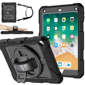 iPad Protective Case Shockproof 360 Rotating Stand Shoulder Strap Tablet Cover with Pen Holder, Durable iPad Accessories, Adjustable Stand