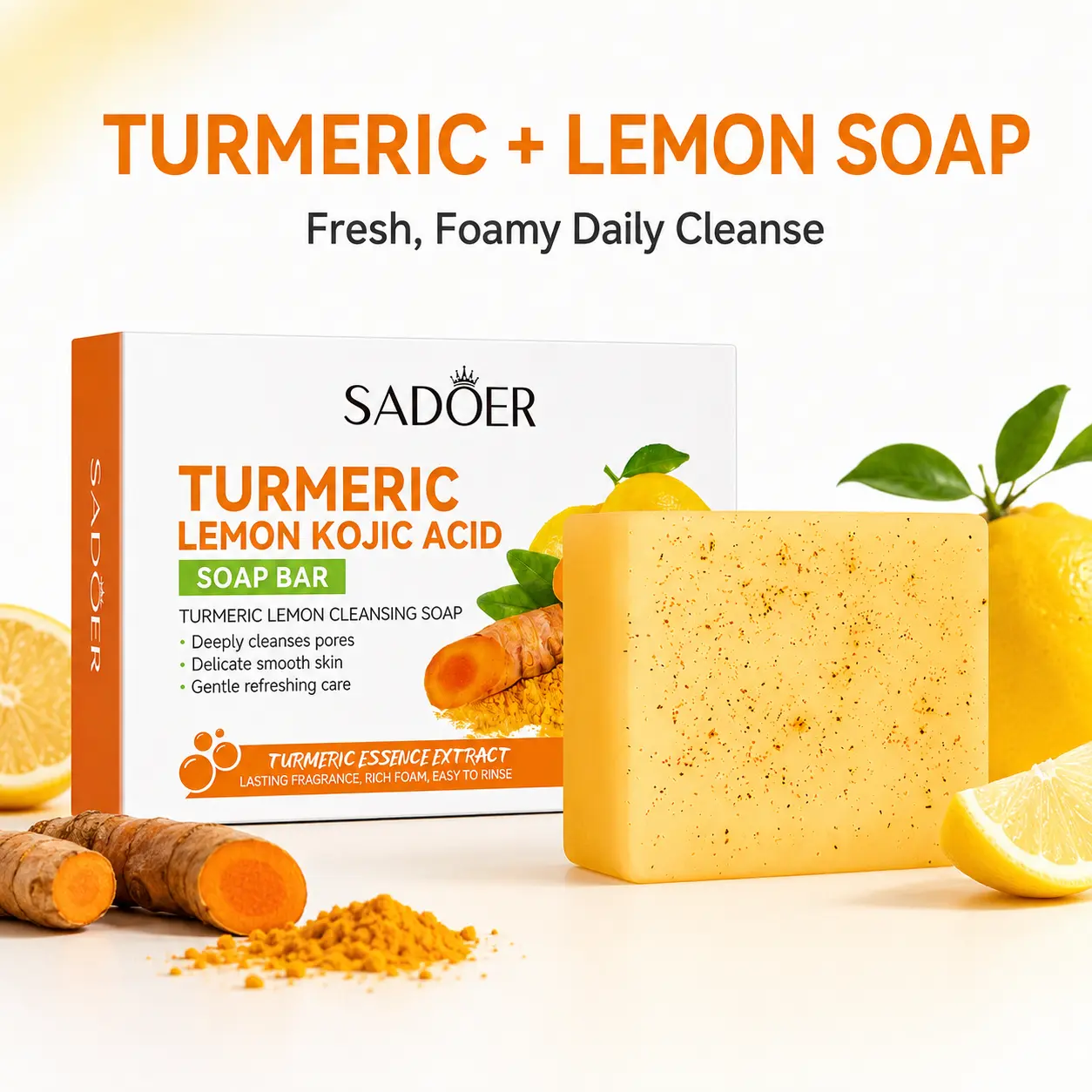 Turmeric Lemon Soap Bar - Rich Foam Daily Cleanser for Face, Bath & Shower (Beauty & Personal Care, Bath & Body Care)