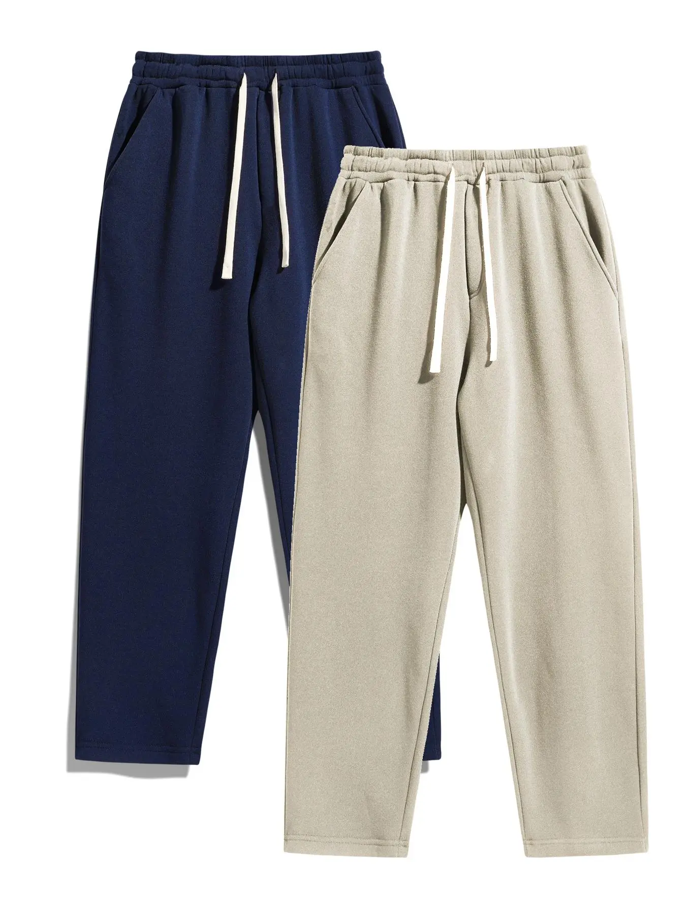 Men's Solid Plain Heavyweight Thermal Lined Drawstring Waist Pants, Casual Comfy Cozy Regular Fit Straight Leg Trousers for Fall, Autumn & Winter, Men's Bottoms for Daily Wear, Menswear