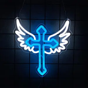 Neon Sign, Jesus Cross Neon Light - LED Neon Light Decor for Wall, Christening, Baby Shower, Bedroom, Kids Room