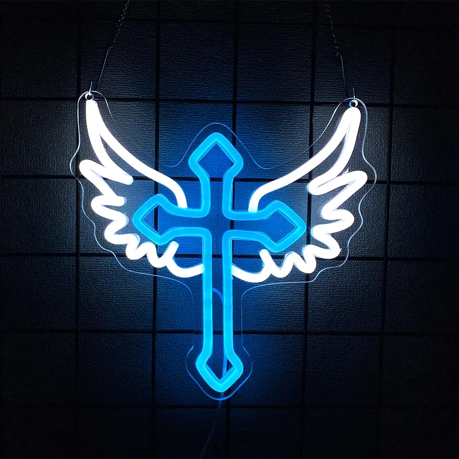 Neon Sign, Jesus Cross Neon Light - LED Neon Light Decor for Wall, Christening, Baby Shower, Bedroom, Kids Room, Home Decor Light, Decorative Light Decor
