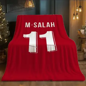 【JIT】One Piece M Salah's No. 11 Jersey Printed Flannel Blanket Flannel Throw Blanket - Soft and Warm, Suitable for Sofa, Bed, and Travel, All-Season Use, Machine Washable, Suitable for Napping, Camping, and as a Living Room Decoration