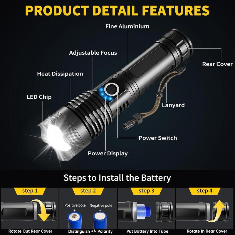 2PACKS High Lumen Rechargeable LED Flashlights Ultra-Bright Flashlights 5 Modes With COB Light Tactical Accessories,Zoom-able Torch Handheld Flashlight，For Outdoor Emergency Signaling Backyard BBQ Adjust Brightness Labor Day spotlight