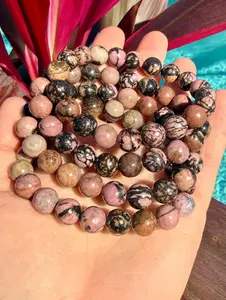 Rhodonite Bracelet 10mm | Natural Pink Gemstone Beaded Stretch Bracelet