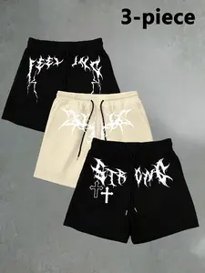 Men's Fashion Casual Simple Trendy Pattern Print Shorts Set, Thorn Print, Dark Style, Must-Have Summer Wear for Men