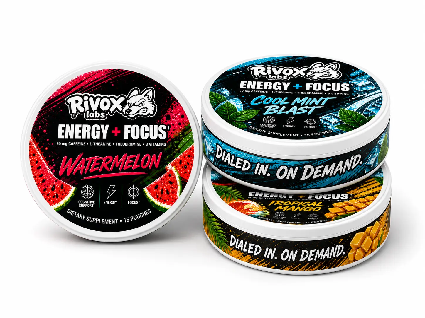 Rivox Focus Pouches Starter Sampler - 0 Nicotine Wellness Supplement, Try 3 Flavors, Save $14