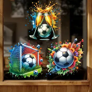 3PCS football themed window stickers, football match festival celebration glass stickers, home decoration, window beautification static stickers