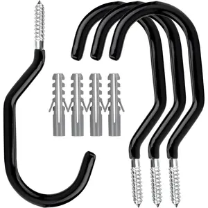 4 Pack Heavy Duty  Hooks - Screw in  Hangers for Garage Ceiling and Wall -  Storage and  Wall Mount Hanger Black