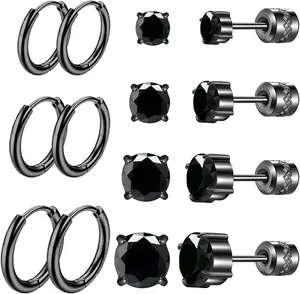 4 Pairs Titanium  Earrings for  Ears,Rainbow 5A Cubic Zirconia Screw  Stud Earrings for Women Men Surgical Stainless Steel Double Side Earrings Piercing Sleeper Studs