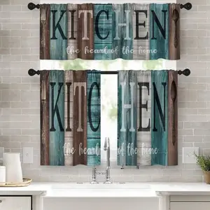 1pc/2pcs Farmhouse Rustic Kitchen Window Curtains Valance, Wooden Vintage Window Valance Curtain  Kitchen Design Curtains, Window Treatment Short Curtain For Living Room Bedroom Bathroom Farmhouse