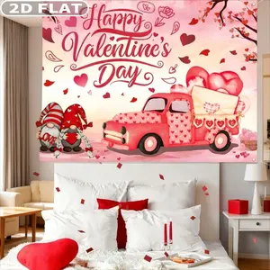 2D FLAT 1pc Valentine's Day Studio Props Backdrop, Red Pink Happy Valentine's Day Banner, Valentine Party Decor, Valentine's Gnome Banner Decor, Happy Valentines Day Backdrops for Photography, Polyester Fabric Background for Home, Valentine'S Day Decor
