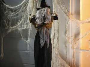 Hanging Witch - 27 1/2 In - Smiling Face & Gray Hair Halloween Prop