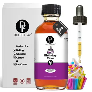 Dolce Flav Water-Soluble Birthday Cake Batter Extract 2 oz - Super Strong Flavor for Baking Cocktails Coffee & Ice Cream - Dye-Free Pure Natural Flavoring