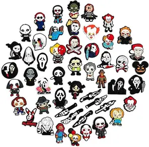 50pcs Goth Shoe Charms for Teens Horror Shoe Charms for Men Women Shoe Decoration Charms Shoe Accessories Halloween Shoe Pins Shoe Charm Pack Cartoon Charms for Shoes Bracelet Wristband Bubble Slides