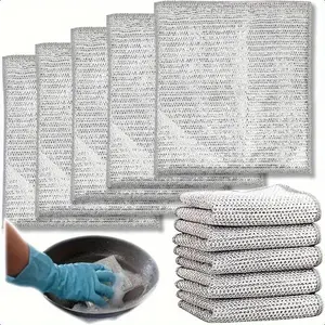 20 pieces multi-functional wet-dry dual-purpose non-abrasive steel wire dishwashing cloth, reusable cleaning rag, steel wire brush pad, microfiber dish towel